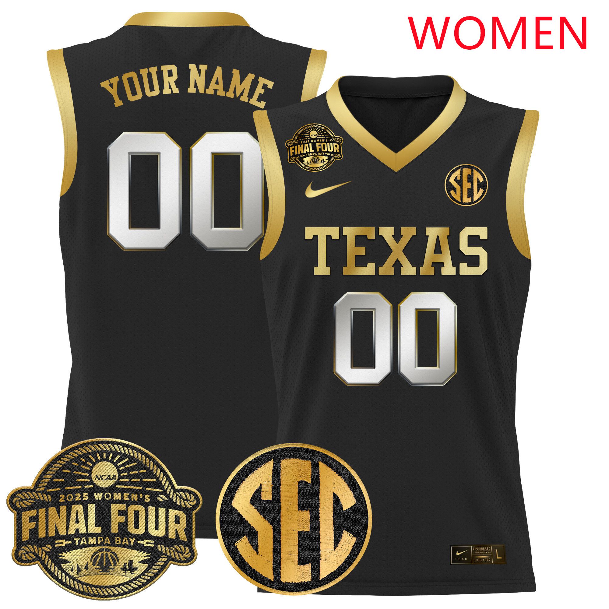 Women Texas Longhorns Black 2025 Nike Final Four Patch Lightweight Basketball Custom NCAA Jerseys->customized ncaa jersey->Custom Jersey